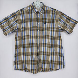 Cinch Shirt Mens Large Button Down Western‎ Plaid Blue Yellow Short Sleeve Rodeo
